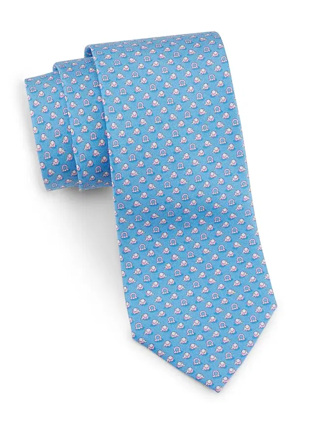 FERRAGAMO Men's Zaki Elephant Silk Tie - Azzurro