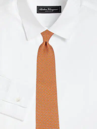 FERRAGAMO Men's Ziro Bike Print Tie - Arancio | Thumbnail 2