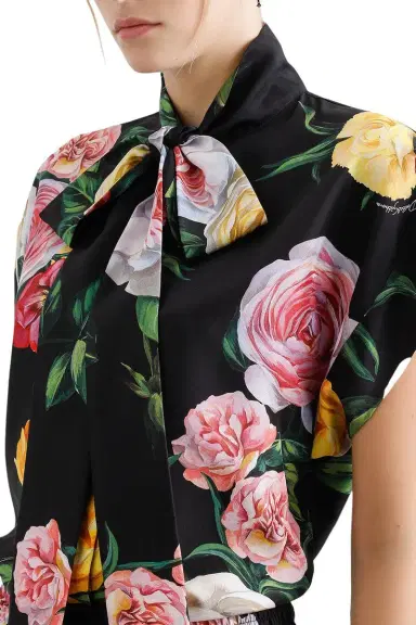 Dolce & Gabbana Peonie Tie Neck Blouse | Thumbnail 2