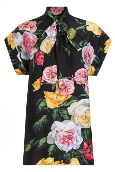 Dolce & Gabbana Peonie Tie Neck Blouse | Thumbnail 1