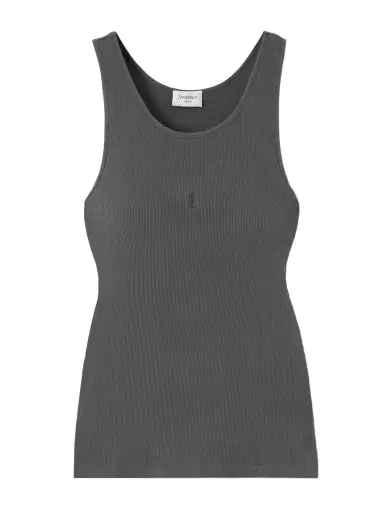 Saint Laurent Cassandre Embroidered Ribbed Cotton-jersey Tank | Thumbnail 1 Saint Laurent Cassandre Embroidered Ribbed Cotton-jersey Tank | Thumbnail 1