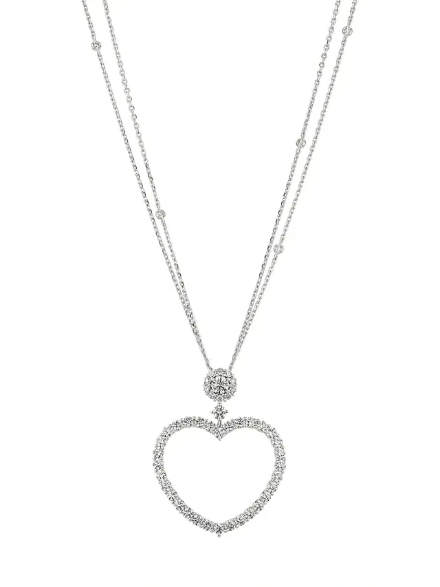 Women's LHeure Du Diamant 18K White Gold & 3.70 TCW Diamond Heart Pendant Necklace - White Gold
