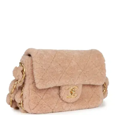 Chanel Chanel Small CC Flap Bag Light Pink Shearling Brushed Gold Hardware | Thumbnail 2