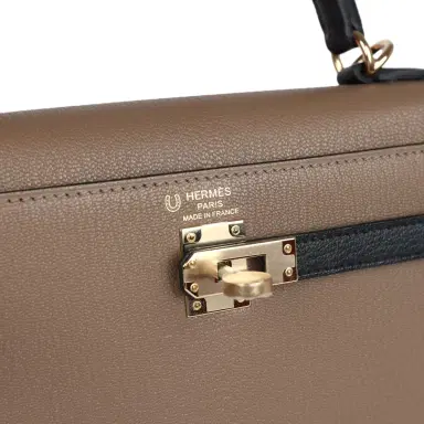 HERMÈS Hermes Special Order (HSS) Kelly Sellier 25 Black and Etoupe Chevre Mysore Permabrass Hardware | Thumbnail 7 HERMÈS Hermes Special Order (HSS) Kelly Sellier 25 Black and Etoupe Chevre Mysore Permabrass Hardware | Thumbnail 7