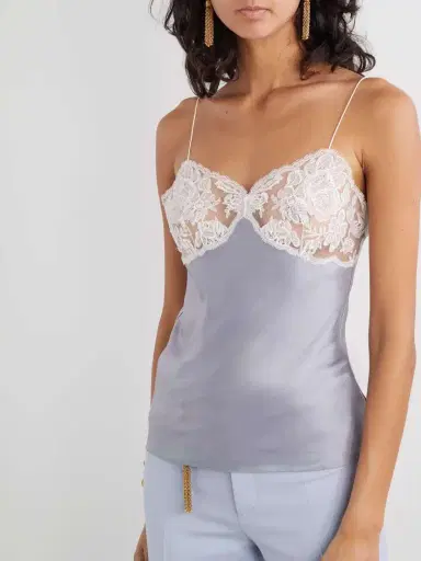 Chloé Embroidered Tulle-trimmed Satin Camisole | Thumbnail 3 Chloé Embroidered Tulle-trimmed Satin Camisole | Thumbnail 3