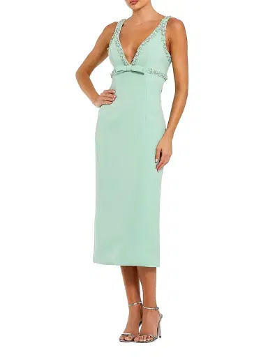 Mac Duggal Women's Ieena Crepe Bow Midi-Dress - Sage - Size 12 | Thumbnail 1 Mac Duggal Women's Ieena Crepe Bow Midi-Dress - Sage - Size 12 | Thumbnail 1