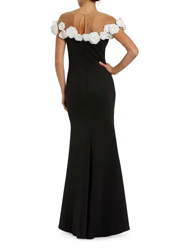 Mac Duggal Women's Floral Stretch-Crepe Mermaid Gown - Black Cream - Size 16 | Thumbnail 2
