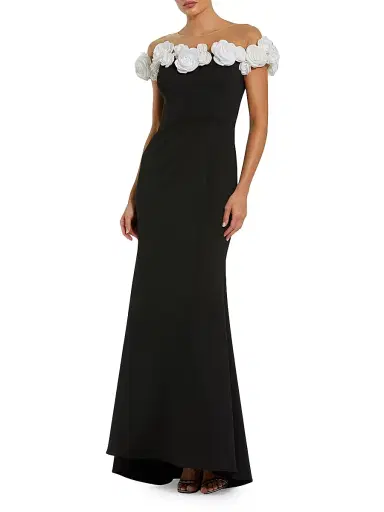 Mac Duggal Women's Floral Stretch-Crepe Mermaid Gown - Black Cream - Size 16 | Thumbnail 1