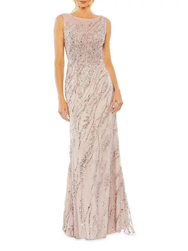 Mac Duggal Women's Evening Sleeveless Boatneck Sequin Beaded Gown - Vintage Lilac