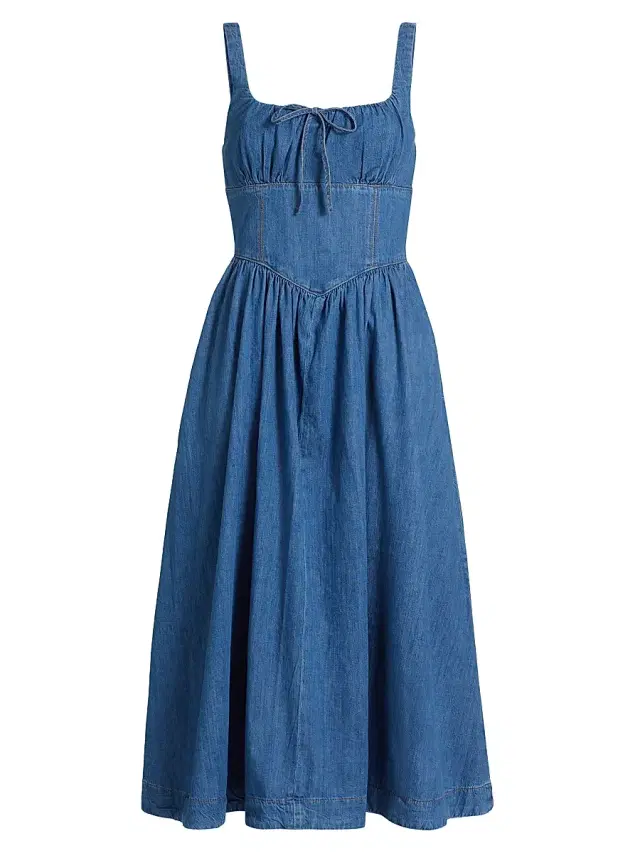 Reformation Women's Balia Denim Fit & Flare Midi-Dress - Rhine