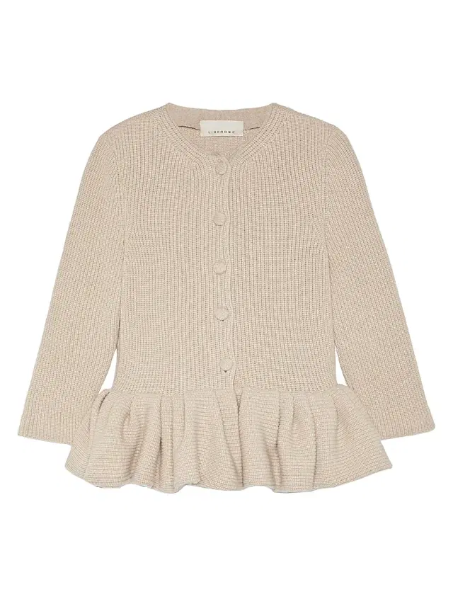 Women's Peplum Cashmere Cardigan - Beige