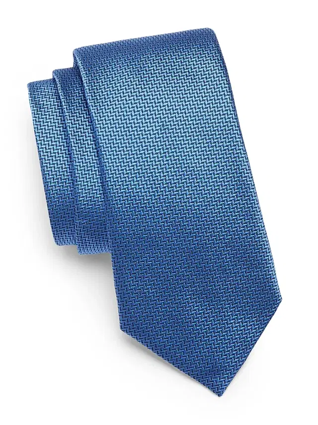 Men's COLLECTION Herringbone Cotton & Silk Tie - Light Blue