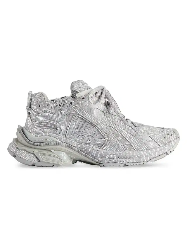 Balenciaga Women's Runner Sneakers with Rhinestones - White