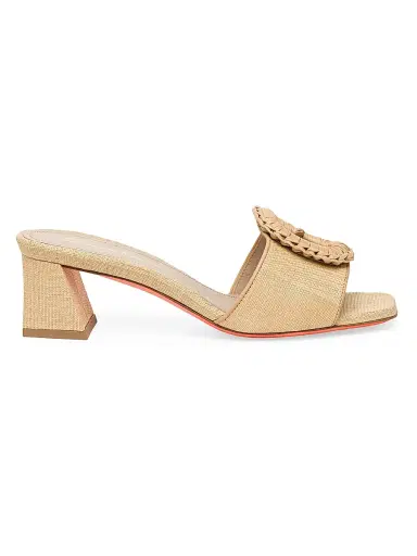 Santoni Women's Marta 50MM Raffia & Leather Buckle Mules - Beige - Size 10 | Thumbnail 1 Santoni Women's Marta 50MM Raffia & Leather Buckle Mules - Beige - Size 10 | Thumbnail 1