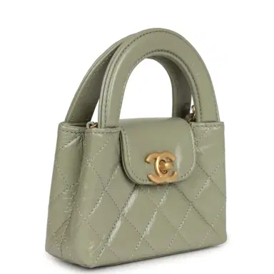 Chanel Chanel Nano Kelly Shopper Khaki Shiny Aged Calfskin Brushed Gold Hardware | Thumbnail 2