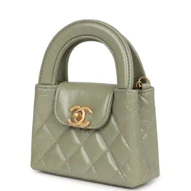 Chanel Chanel Nano Kelly Shopper Khaki Shiny Aged Calfskin Brushed Gold Hardware | Thumbnail 3