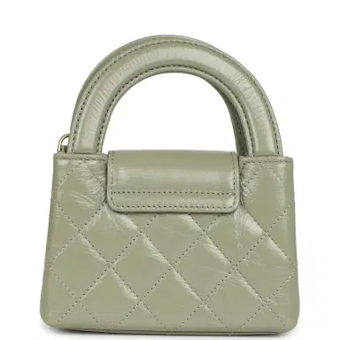 Chanel Chanel Nano Kelly Shopper Khaki Shiny Aged Calfskin Brushed Gold Hardware | Thumbnail 5