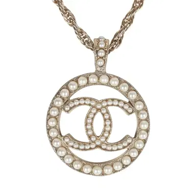 Chanel Chanel Round CC Pearl Pendant Necklace Faux Pearls & Light Gold Tone Hardware | Thumbnail 2 Chanel Chanel Round CC Pearl Pendant Necklace Faux Pearls & Light Gold Tone Hardware | Thumbnail 2