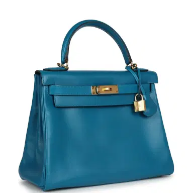 HERMÈS Hermes Kelly Retourne 28 Bleu Izmir Tadelakt Gold Hardware | Thumbnail 2