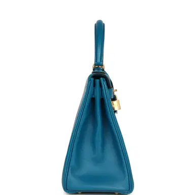 HERMÈS Hermes Kelly Retourne 28 Bleu Izmir Tadelakt Gold Hardware | Thumbnail 3