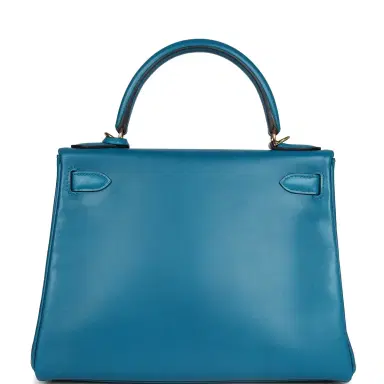 HERMÈS Hermes Kelly Retourne 28 Bleu Izmir Tadelakt Gold Hardware | Thumbnail 4