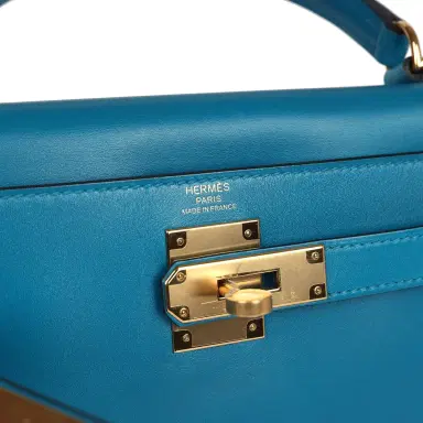 HERMÈS Hermes Kelly Retourne 28 Bleu Izmir Tadelakt Gold Hardware | Thumbnail 7