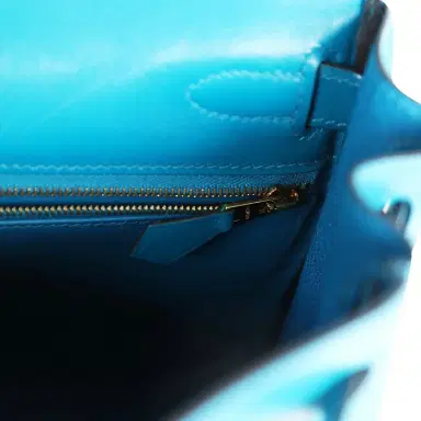 HERMÈS Hermes Kelly Retourne 28 Bleu Izmir Tadelakt Gold Hardware | Thumbnail 9