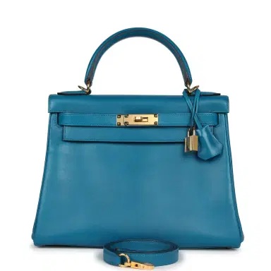 HERMÈS Hermes Kelly Retourne 28 Bleu Izmir Tadelakt Gold Hardware | Thumbnail 1