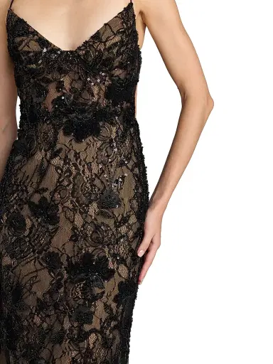 Mac Duggal Women's Floral Lace Open-Back Gown - Black Beige - Size 12 | Thumbnail 3 Mac Duggal Women's Floral Lace Open-Back Gown - Black Beige - Size 12 | Thumbnail 3