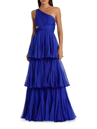 Mac Duggal Women's Tiered Chiffon One-Shoulder Gown - Cobalt - Size 12 | Thumbnail 1 Mac Duggal Women's Tiered Chiffon One-Shoulder Gown - Cobalt - Size 12 | Thumbnail 1