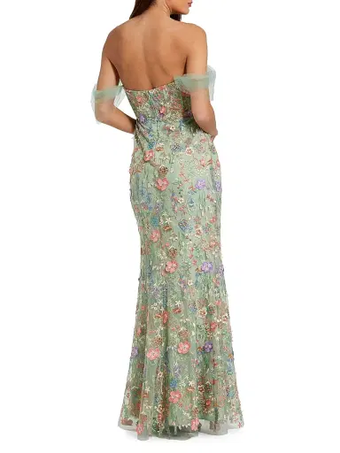Mac Duggal Women's Seasonless Embroidered Tulle Off-The-Shoulder Bustier Gown - Sage Multi - Size 12 | Thumbnail 2