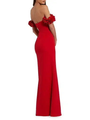 Mac Duggal Women's Crepe 3D Flower Off-The-Shoulder Gown - Red - Size 16 | Thumbnail 2
