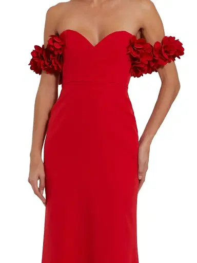 Mac Duggal Women's Crepe 3D Flower Off-The-Shoulder Gown - Red - Size 16 | Thumbnail 3