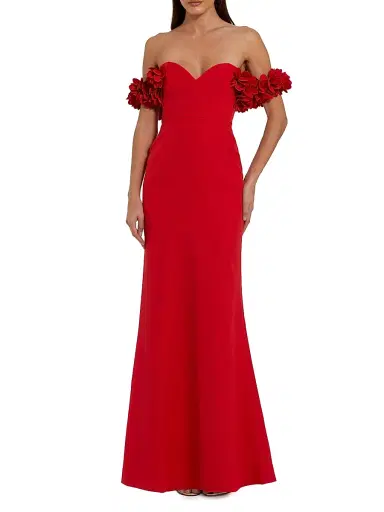 Mac Duggal Women's Crepe 3D Flower Off-The-Shoulder Gown - Red - Size 16 | Thumbnail 1
