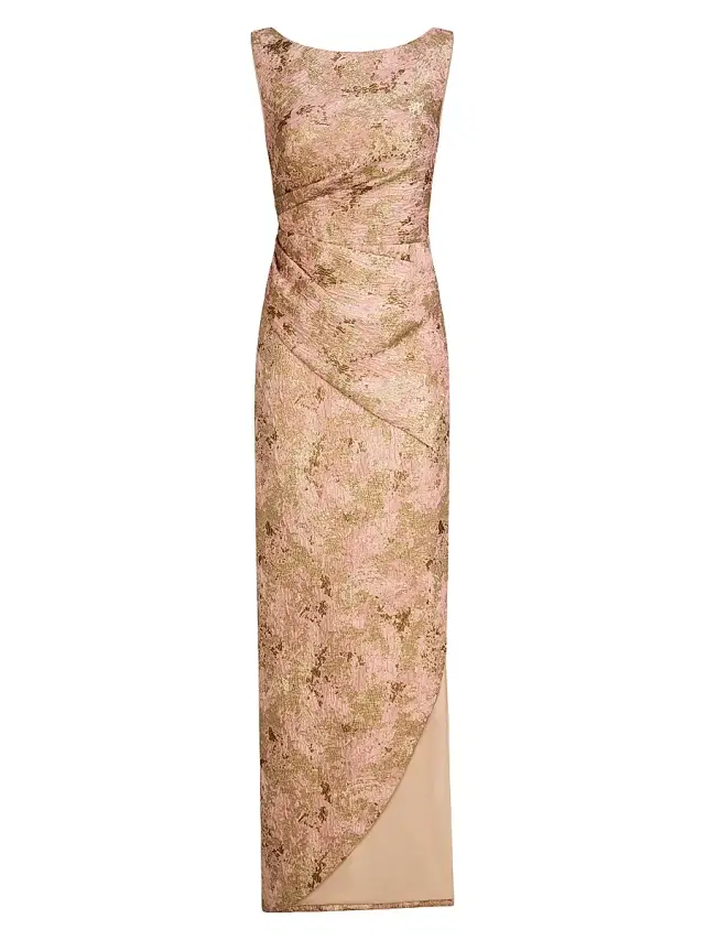 Kay Unger Women's Felix Metallic Abstract Jacquard Column Gown - Champagne Rose