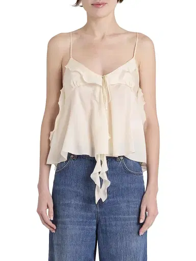 Chloé Women's Silk Tie-Front Cami Top - Dusty White | Thumbnail 3