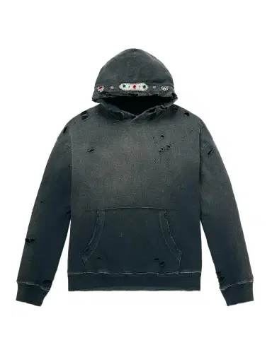 KAPITAL Embellished Suede-Trimmed Distressed Cotton-Jersey Hoodie - Men | Thumbnail 1 KAPITAL Embellished Suede-Trimmed Distressed Cotton-Jersey Hoodie - Men | Thumbnail 1