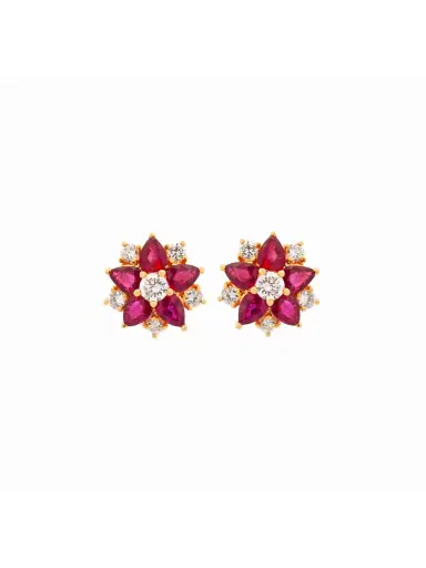 Wish Fine Jewelry 2.78ct Diamond Ruby 18K Gold Flower Earrings | Thumbnail 1
