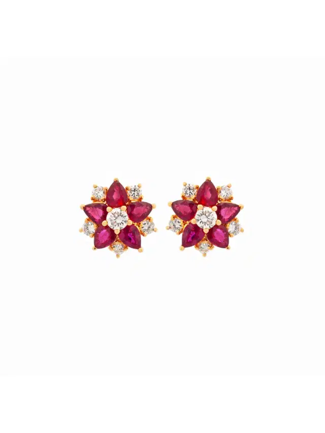 Wish Fine Jewelry 2.78ct Diamond Ruby 18K Gold Flower Earrings