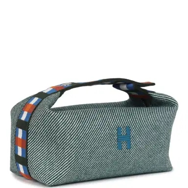 HERMÈS Hermes Bride-A-Brac Au Carre Case PM Vert Foret H Natte Canvas and Wool Palladium Hardware | Thumbnail 2 HERMÈS Hermes Bride-A-Brac Au Carre Case PM Vert Foret H Natte Canvas and Wool Palladium Hardware | Thumbnail 2