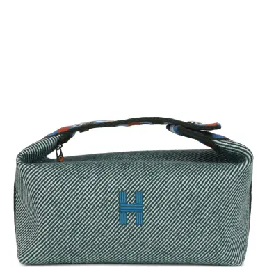 HERMÈS Hermes Bride-A-Brac Au Carre Case PM Vert Foret H Natte Canvas and Wool Palladium Hardware | Thumbnail 1 HERMÈS Hermes Bride-A-Brac Au Carre Case PM Vert Foret H Natte Canvas and Wool Palladium Hardware | Thumbnail 1
