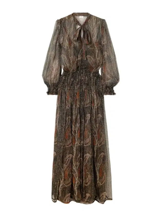 Smocked Metallic Paisley-print Silk-blend Chiffon Maxi Dress