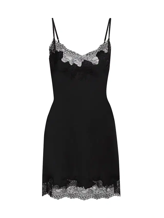 Women's Enchant Floral Lace-Trimmed Chemise - Black Lace
