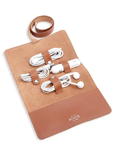 Royce New York Leather Tech Accessory Cord Roll Organizer - Tan | Thumbnail 5