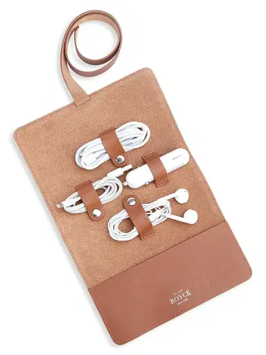 Royce New York Leather Tech Accessory Cord Roll Organizer - Tan | Thumbnail 6