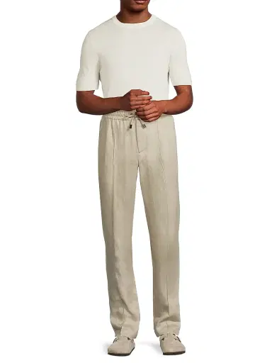 Isaia Men's Drawstring Linen Trousers - Light Beige | Thumbnail 2 Isaia Men's Drawstring Linen Trousers - Light Beige | Thumbnail 2