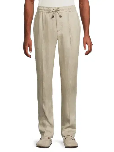 Isaia Men's Drawstring Linen Trousers - Light Beige | Thumbnail 3 Isaia Men's Drawstring Linen Trousers - Light Beige | Thumbnail 3