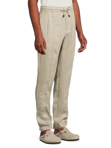 Isaia Men's Drawstring Linen Trousers - Light Beige | Thumbnail 4 Isaia Men's Drawstring Linen Trousers - Light Beige | Thumbnail 4