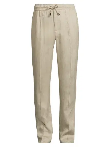 Isaia Men's Drawstring Linen Trousers - Light Beige | Thumbnail 1 Isaia Men's Drawstring Linen Trousers - Light Beige | Thumbnail 1
