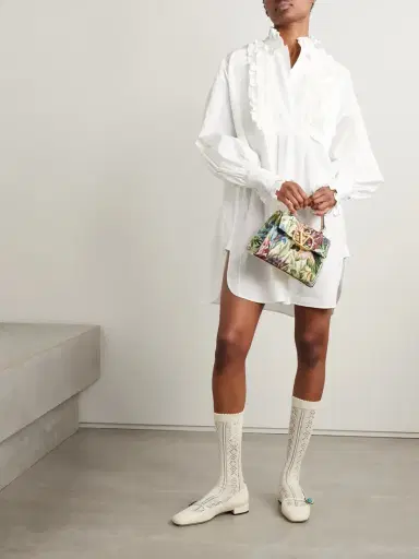 Valentino Garavani Lace-trimmed Ruffled Cotton, Linen And Silk-blend Mini Shirt Dress | Thumbnail 2 Valentino Garavani Lace-trimmed Ruffled Cotton, Linen And Silk-blend Mini Shirt Dress | Thumbnail 2